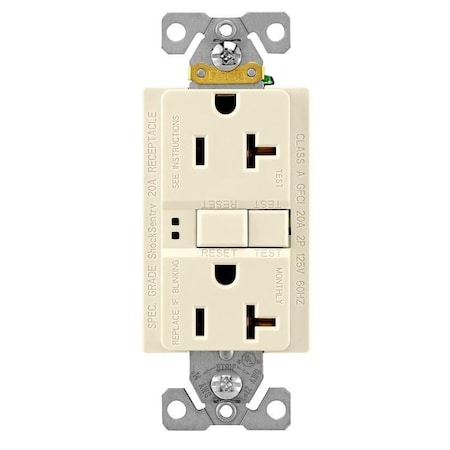 Eaton Wiring Devices GFCI Duplex Receptacle, 2 Pole, 20 A, 125 V, Back, Side Wiring, NEMA 520R SGF20LA